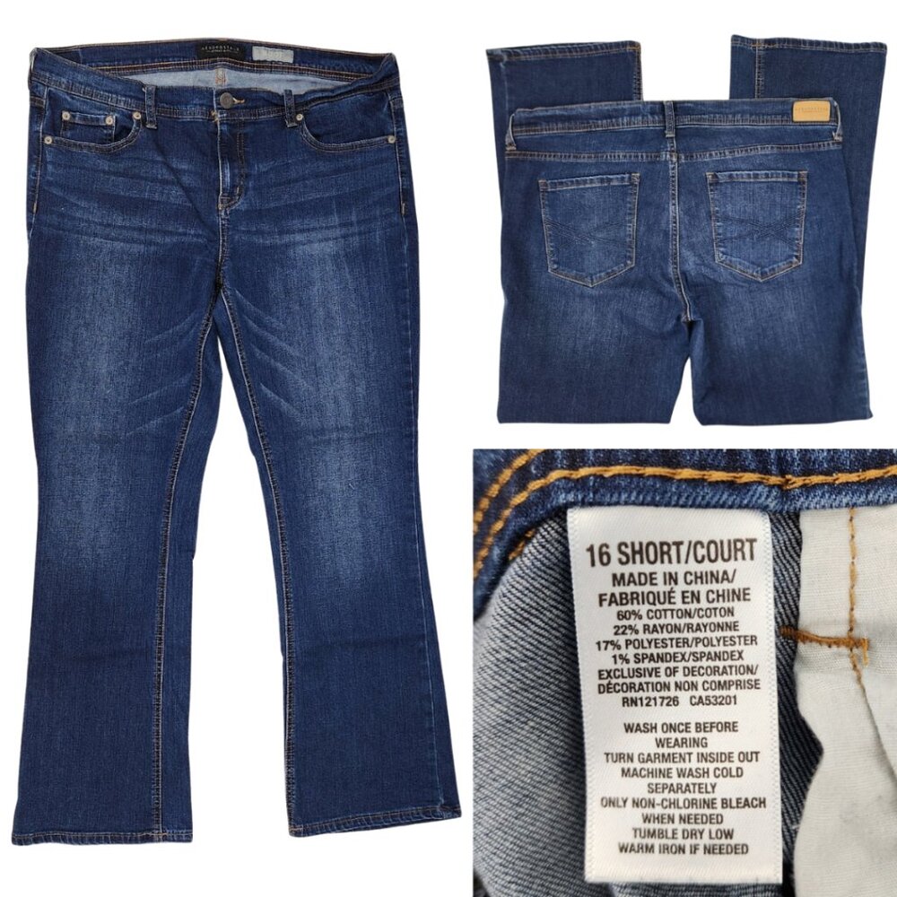 Aeropostale Women 16S 16 Short 36x28 Indigo Blue Wash Boot Cut Fit Jeans Stretch